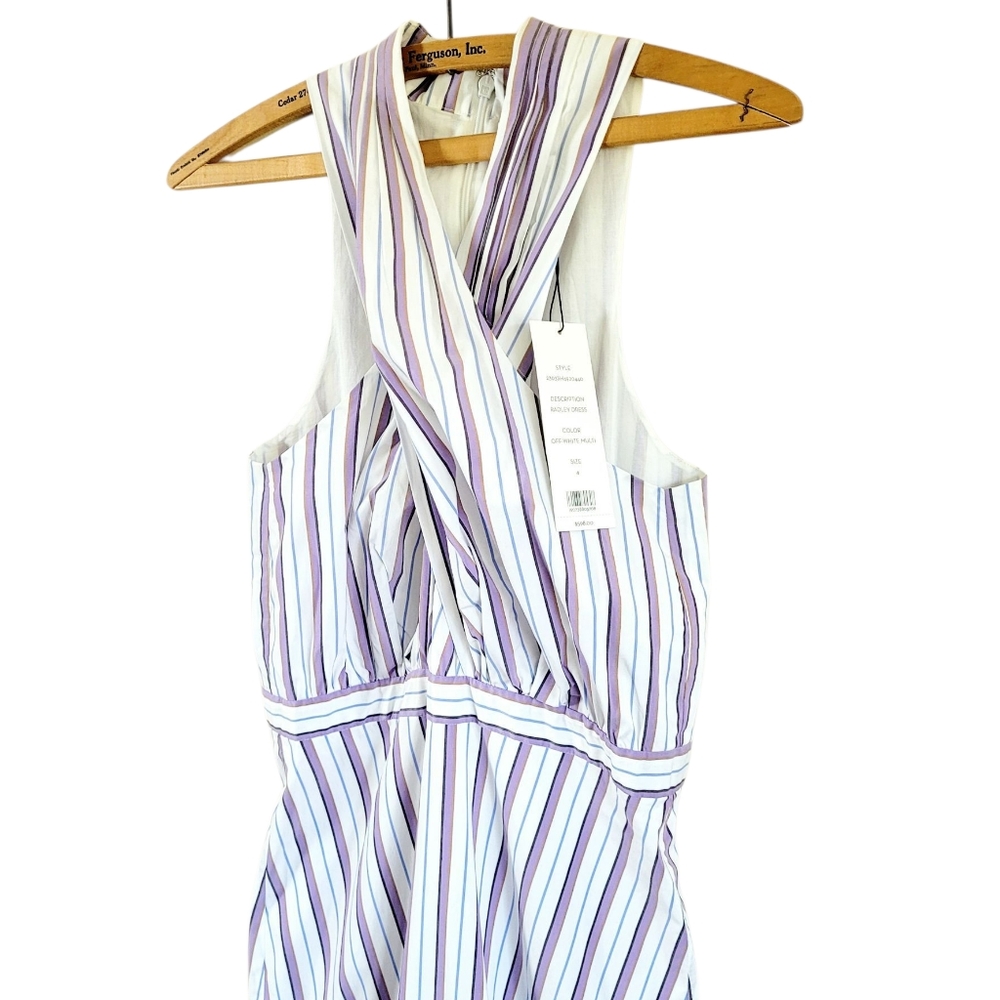 NWT VERONICA BEARD Radley Multi Stripe Poplin Criss Cross Halter Sun Dress 4 - Picture 6 of 16